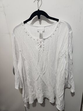 Alfred Dunner White Lace-Up Textured Women's Top